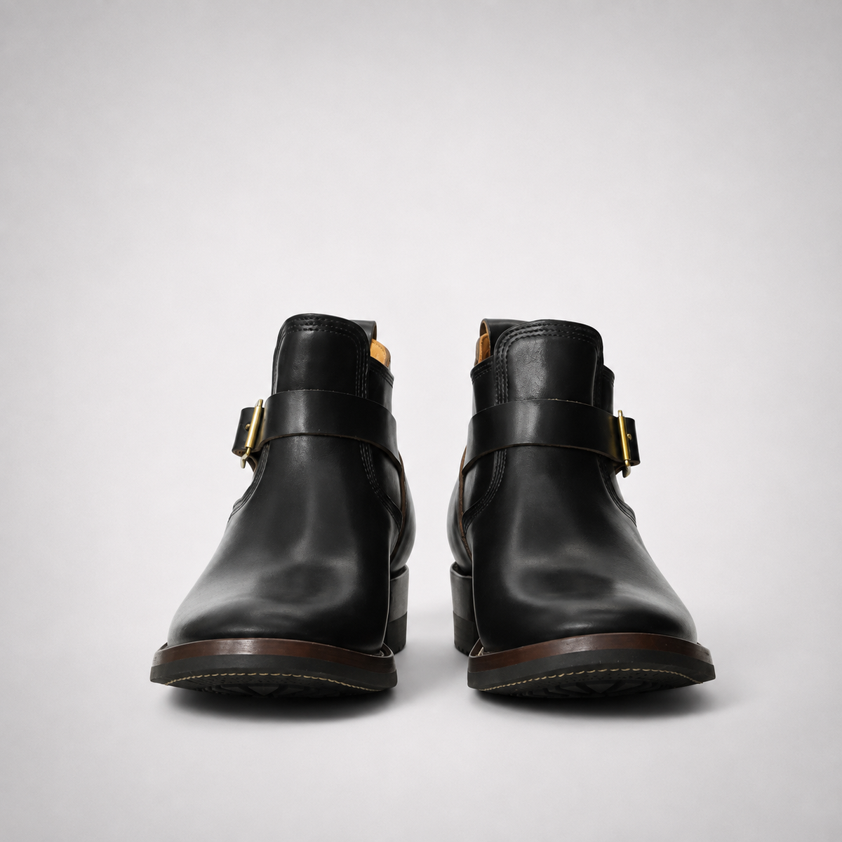 Mens Black Jodhpur Ankle Boots - Gold Buckle Pointed Toe Welt
