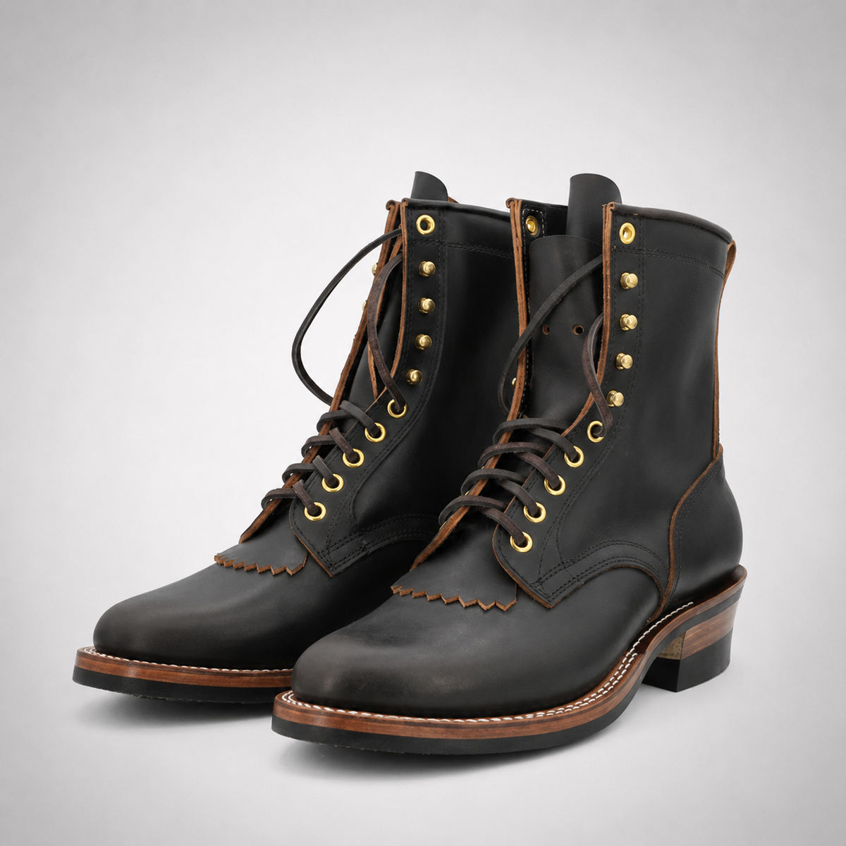Mens Dark Brown Packer Boots - Waxed Leather Cuban Heel Kiltie