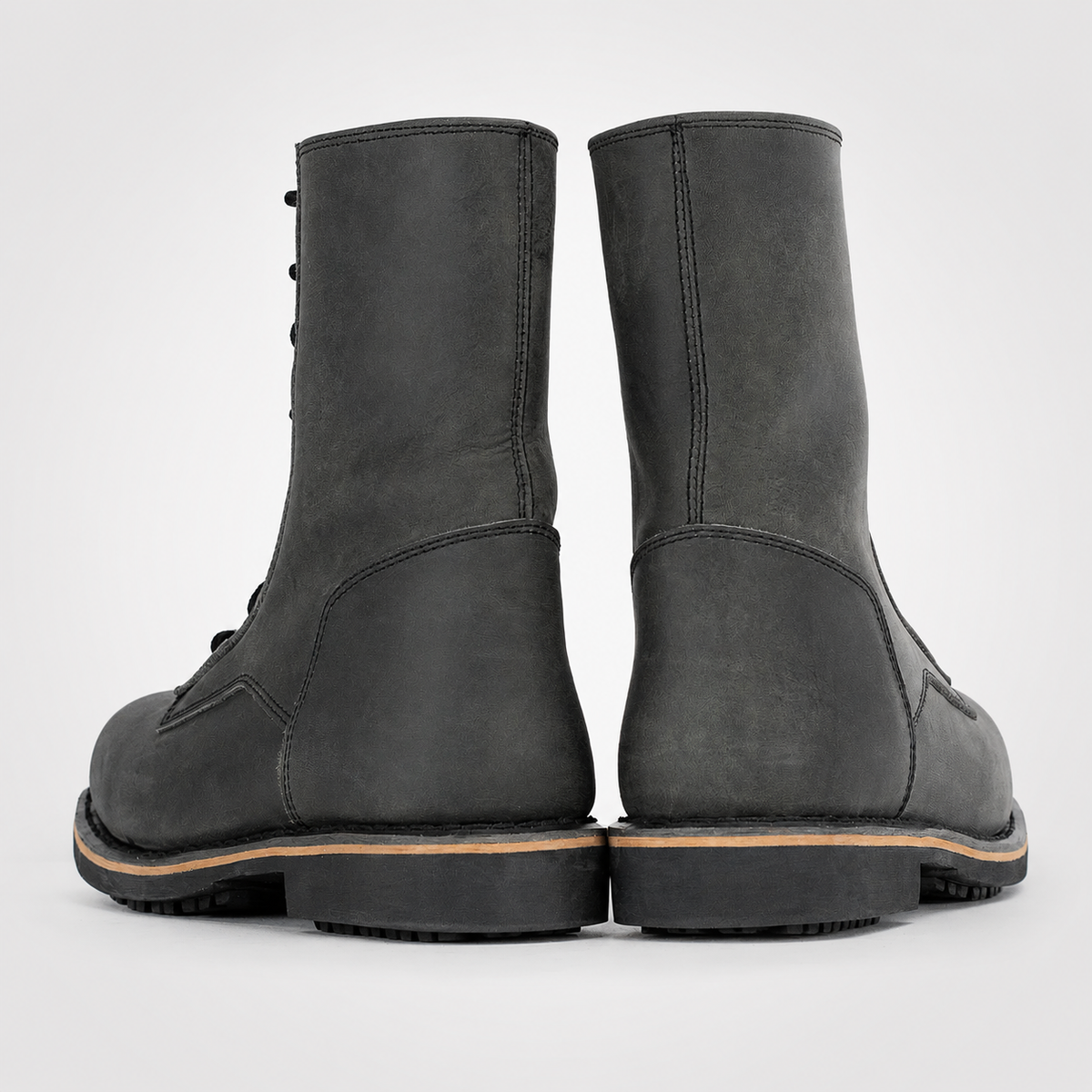 Mens Grey Waxed Leather Boots - Tall Shaft Side Zip Heritage