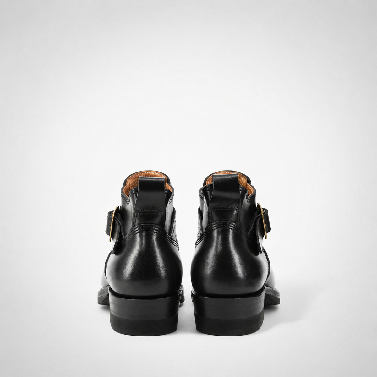 Mens Black Monk-Strap Ankle Boots - Tonal Buckle Block Heel