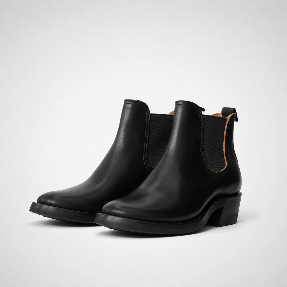 Mens Black Western Chelsea Boots - Pointed Toe Cuban Heel Tonal