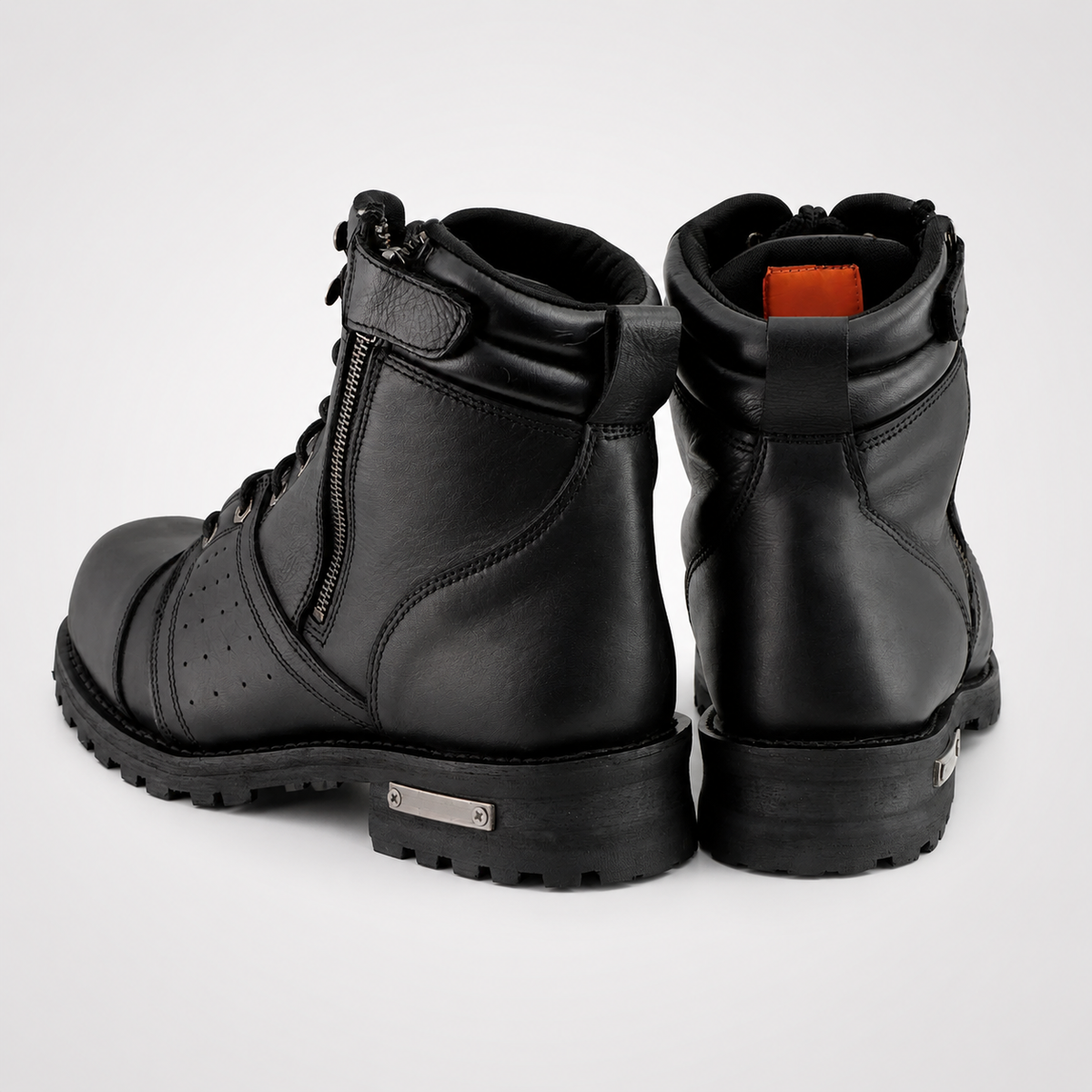 Mens Black Leather Work Boots - D-Ring Lace-Up Cap Toe