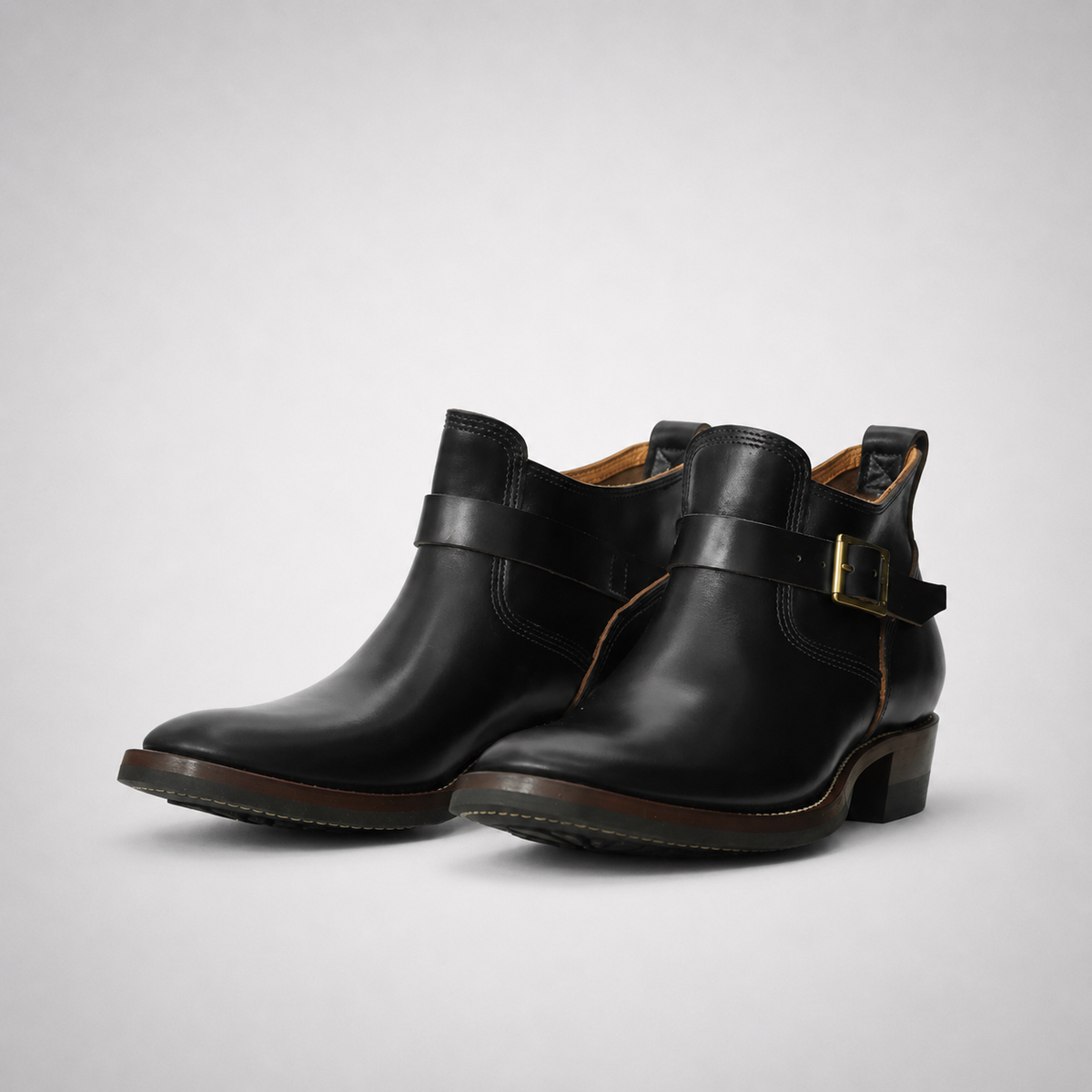 Mens Black Jodhpur Ankle Boots - Gold Buckle Pointed Toe Welt