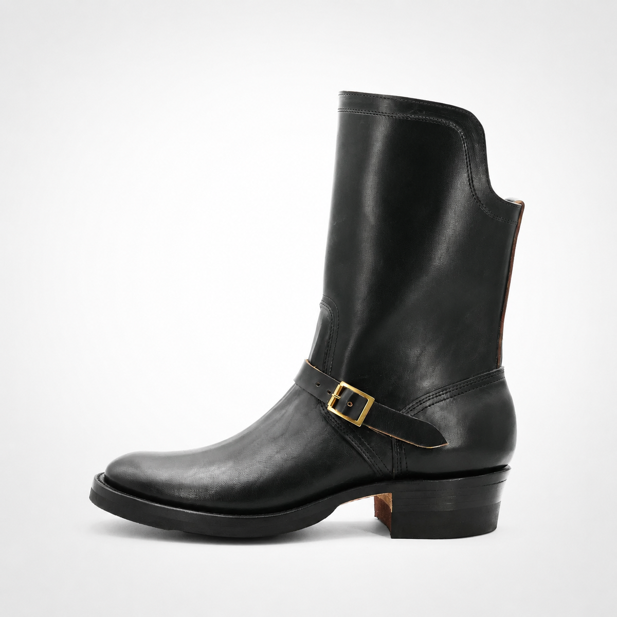 Mens Black Pull-On Engineer Boots - Shaft Pocket Tonal Ring Strap