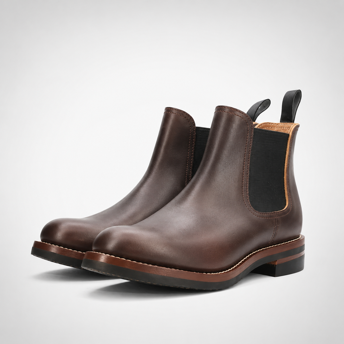 Mens Dark Brown Chelsea Boots - Elastic Gusset White Welt Sole