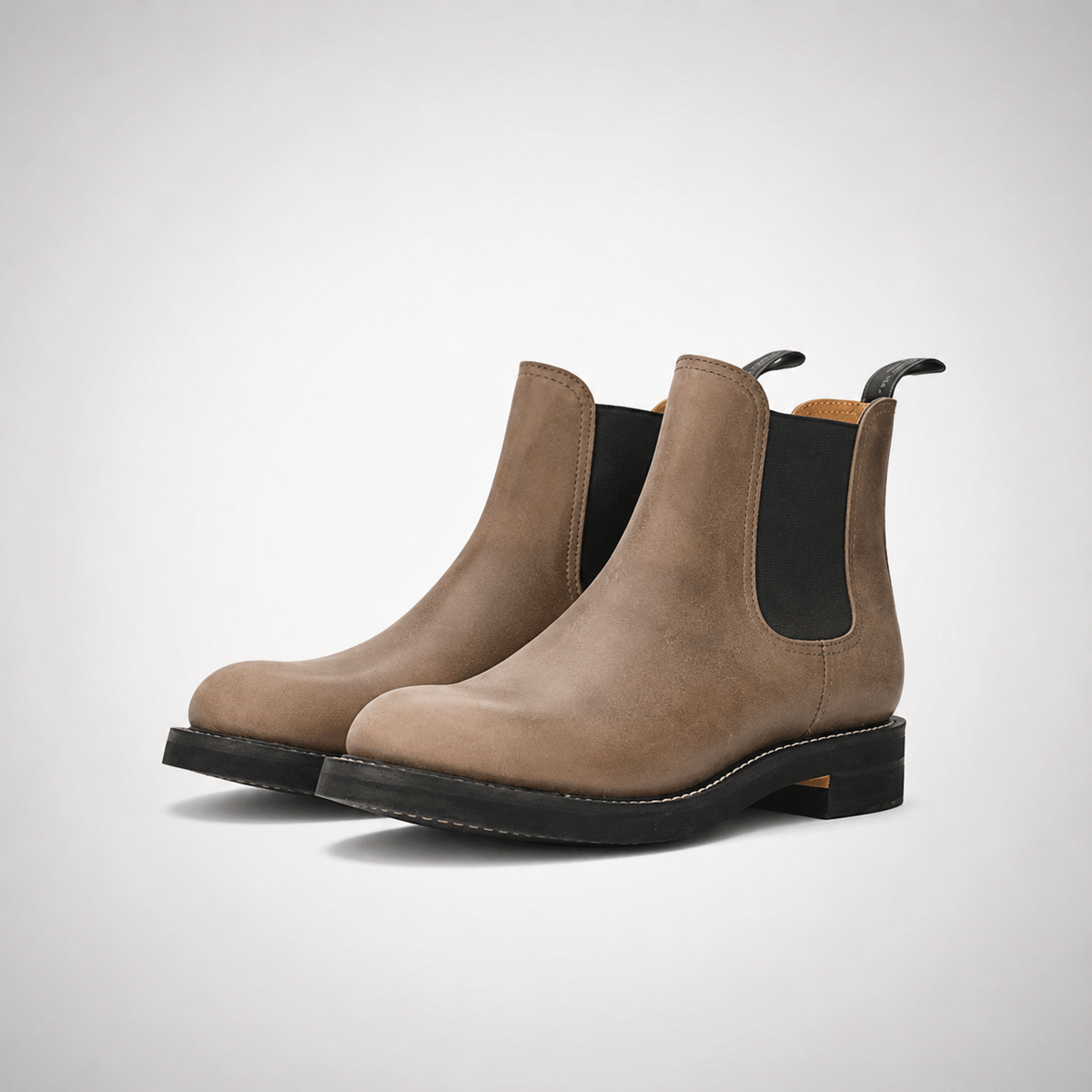Mens Tan Brown Waxed Nubuck Chelsea Boots - Slip-On Elastic Gusset Everyday Style