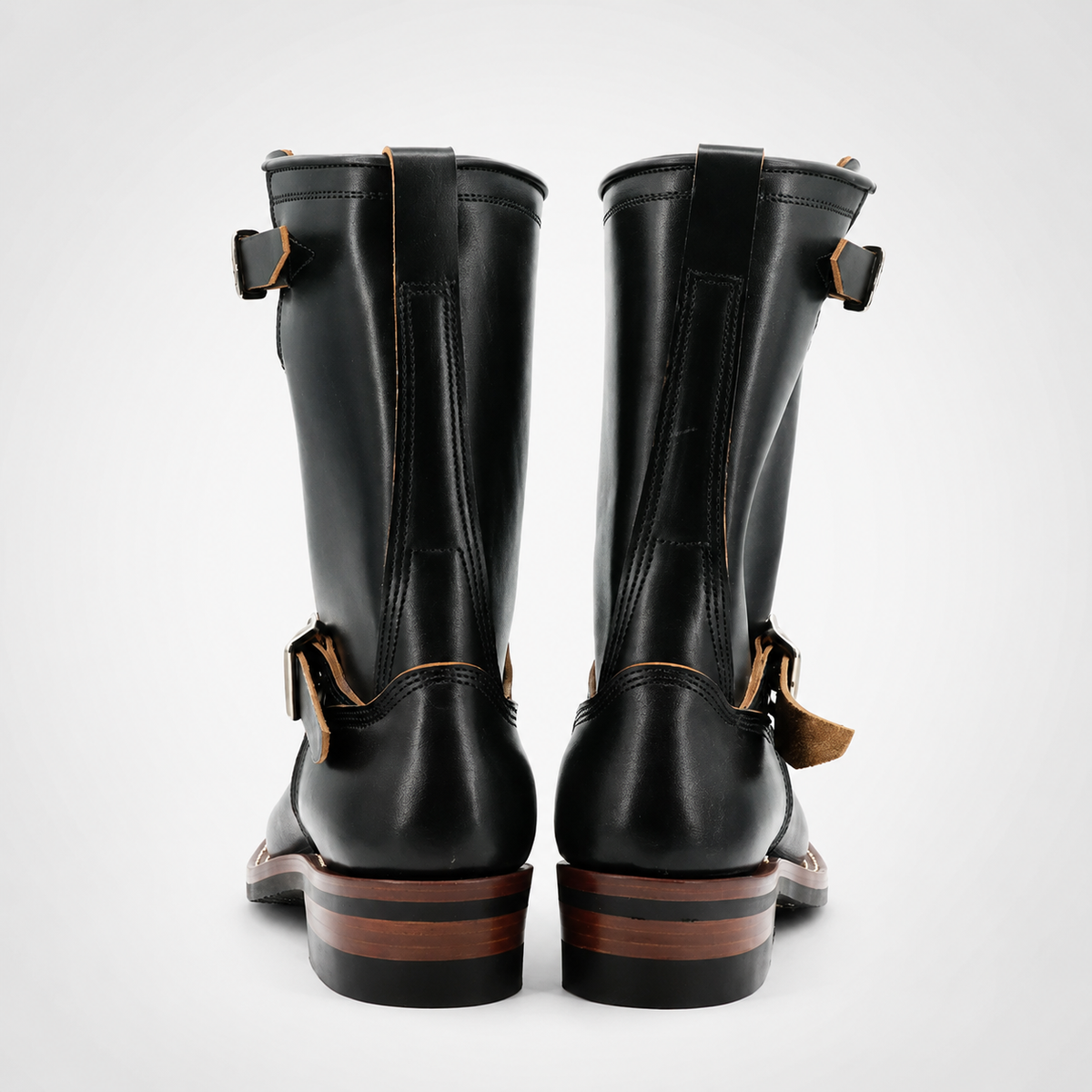 Mens Black Polished Leather Pull-On Hussar Harness Boots - Tan Piping Cuban Heel