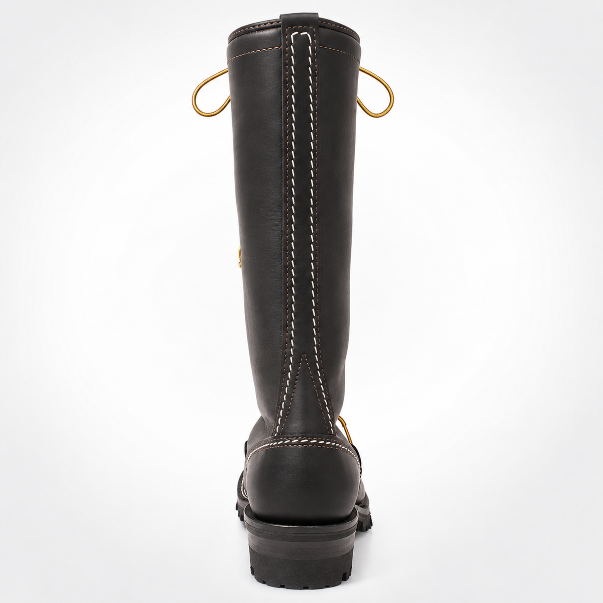 Black Leather Jobmaster Boots Yellow Lace Logger Boots - Moc Toe Silver Eyelet Lug Sole